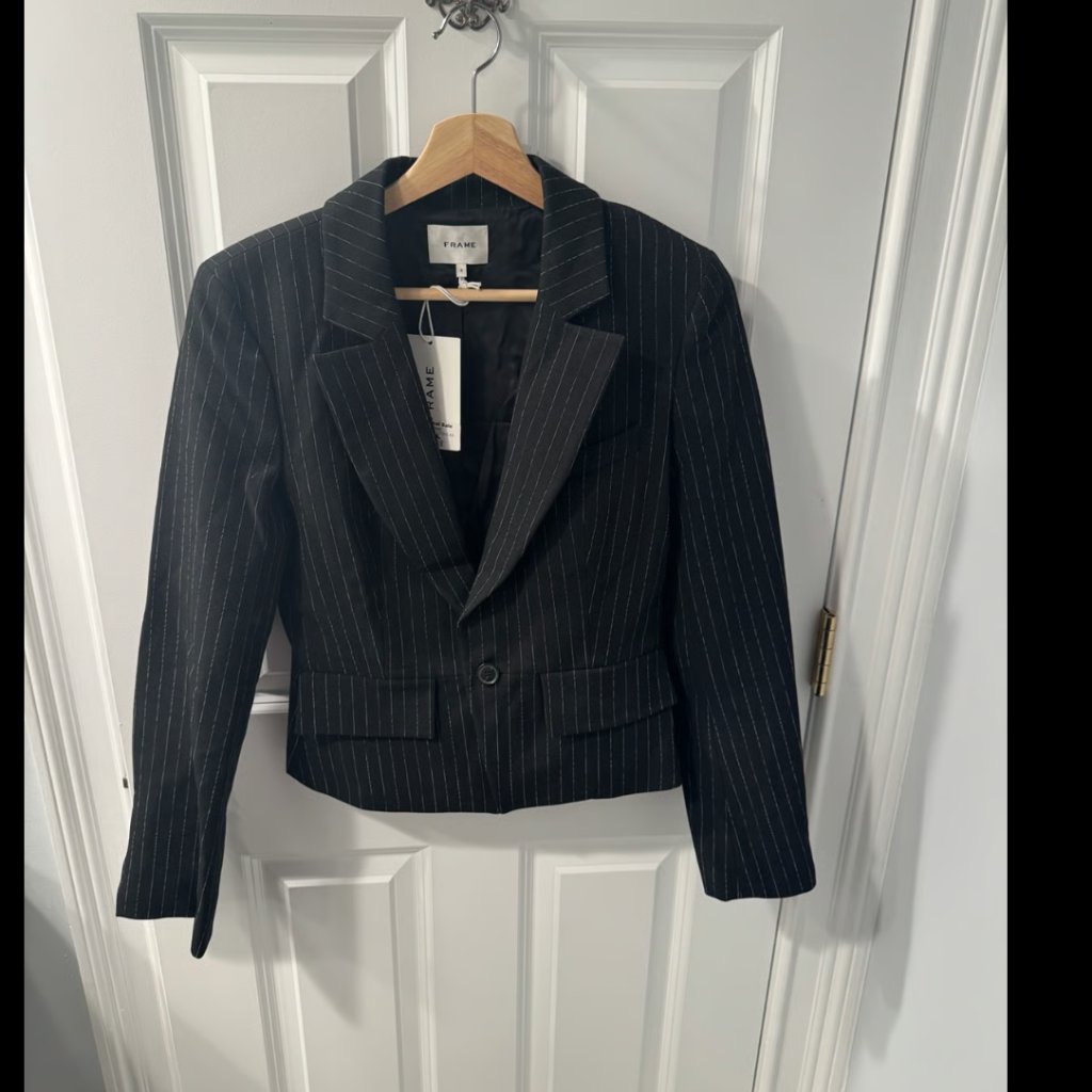 Frame Denim Shrunken Blazer Black Pinstripe Size 4